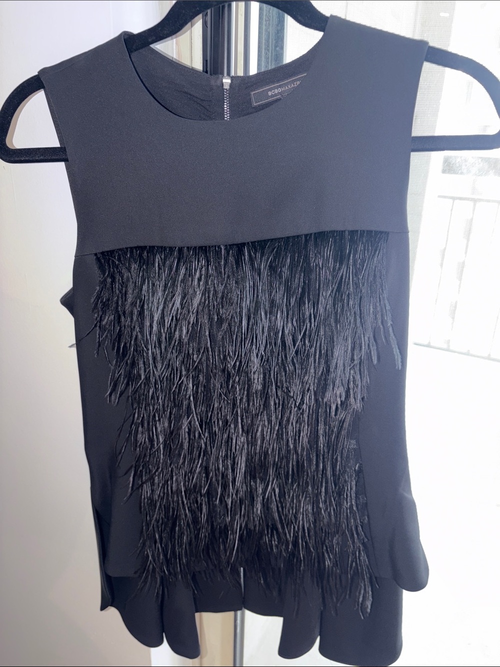 BCBGMaxAzria Black Feather-Trim Sleeveless Camisole